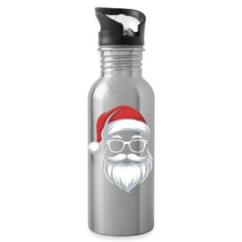Santa With Glasses Nerdy Christmas - Water bottle with straw - silver - Right
