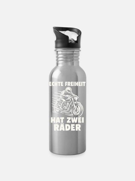 Real freedom has two wheels - Water bottle with straw - silver