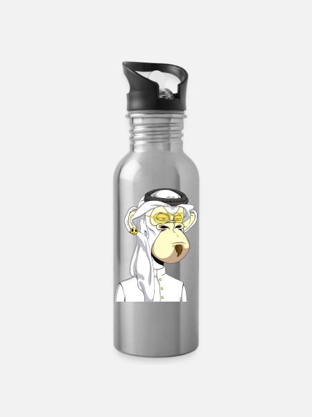 Ape with gold glasses - Water bottle with straw - silver