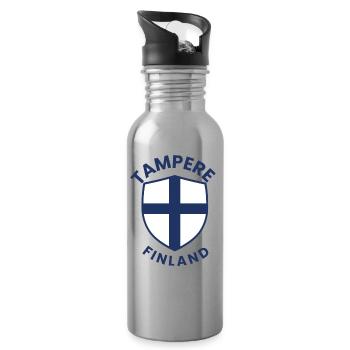Tampere Finland Shield Design - Water bottle with straw - silver - Right