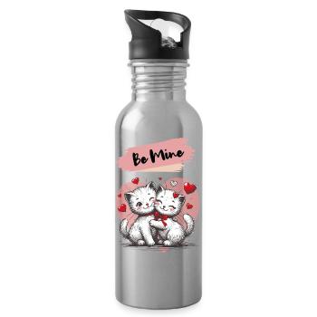 Be Mine Katzenkuscheln mit Herzen - Trinkflasche mit integriertem Trinkhalm - Lightsilver - Rechts