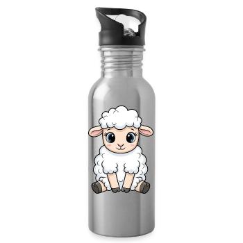 Kuscheliges Lamm Cartoon - Trinkflasche mit integriertem Trinkhalm - Lightsilver - Rechts