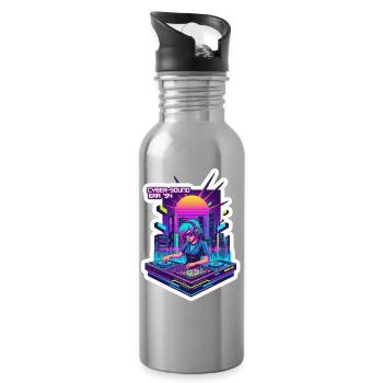 Retro Wave Cyber 90s - Trinkflasche mit integriertem Trinkhalm - Lightsilver - Rechts