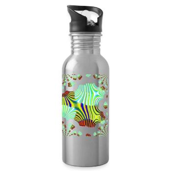 Psychedelic Neon Waves Pattern - Water bottle with straw - silver - Right