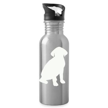 Seated Dog Silhouette - Water bottle with straw - silver - Right