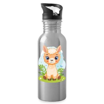 Alpaga câlin au soleil - Gourde avec paille intégrée - argent clair - Droite