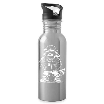 Rapping Raccoon with Bling - Water bottle with straw - silver - Right
