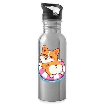 Süßer Corgi entspannt im Pool-Float-Sommer - Trinkflasche mit integriertem Trinkhalm - Lightsilver - Rechts