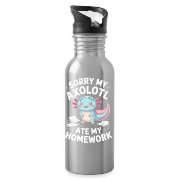 Axolotl Ate My Homework - Water bottle with straw - silver - Right