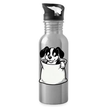 Dessin animé Chien dans le sac - Gourde avec paille intégrée - argent clair - Droite
