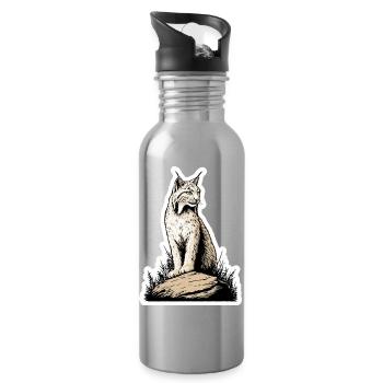 Lynx Rock Portrait Wildcat Nature - Gourde avec paille intégrée - argent clair - Droite