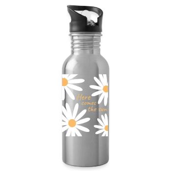 Here Comes The Sun Shirt – Minimal Aesthetic - Water bottle with straw - silver - Right
