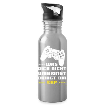 Gaming Motto EXP: Was dich nicht umbringt - Trinkflasche mit integriertem Trinkhalm - Lightsilver - Rechts