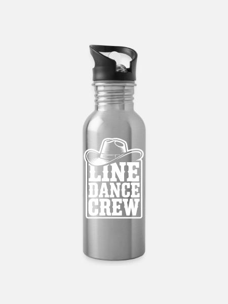 LineDance Crew Logo - Trinkflasche mit integriertem Trinkhalm - Lightsilver