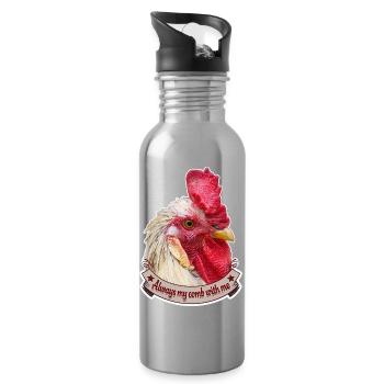 Comb Rooster Design Magnificent Rooster Chickens - Water bottle with straw - silver - Right