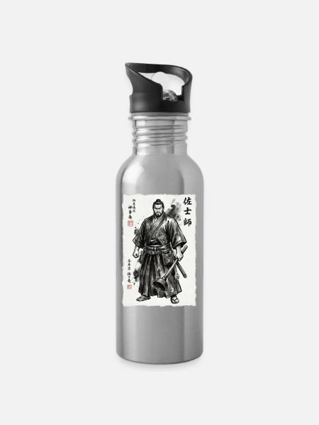Samurai Handwerker Ukiyo-e Saugnapf Werkzeug - Trinkflasche mit integriertem Trinkhalm - Lightsilver