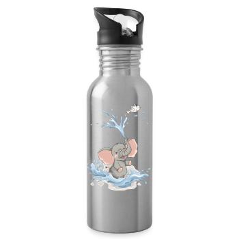 Elephant Baby Elephant Water Splash Summer Bathing - Water bottle with straw - silver - Right