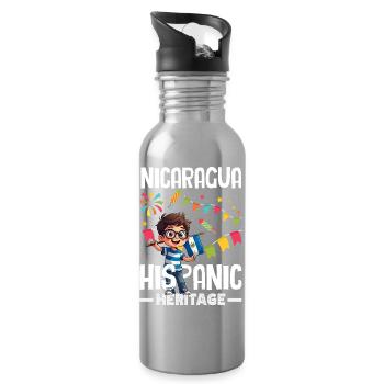 Nicaragua Flag Pride & Home - Water bottle with straw - silver - Right