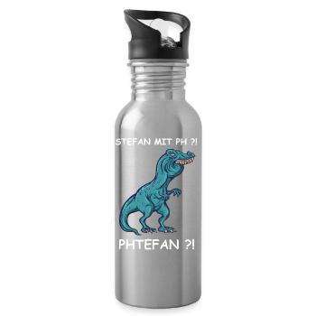 Blauer Dino mit Kick | Stefan - Trinkflasche mit integriertem Trinkhalm - Lightsilver - Rechts