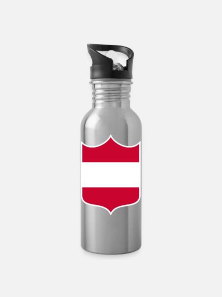 Österreich - Trinkflasche mit integriertem Trinkhalm - Lightsilver