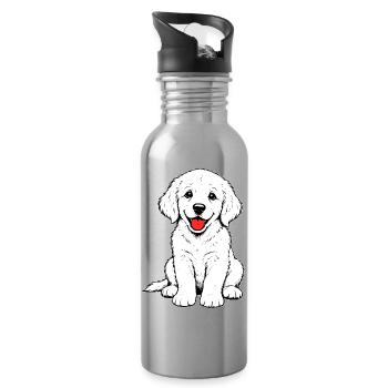 Golden_Retriever_Welpen_sitzend_weiss - Water bottle with straw - silver - Right