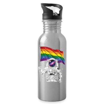 Pride Month LGBT – Astronaut mit Regenbogenflagge - Trinkflasche mit integriertem Trinkhalm - Lightsilver - Rechts