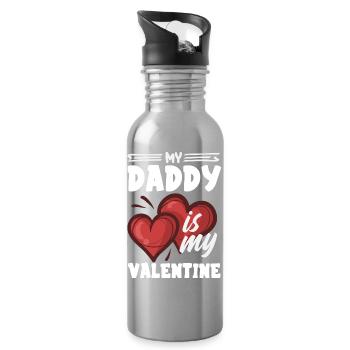 Retro Heart Valentine's Day Design Love - Water bottle with straw - silver - Right
