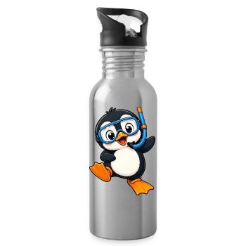 Mignons Penguin Vacances Plongée Eau Mer d’été - Gourde avec paille intégrée - argent clair - Droite