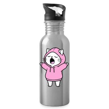 Katze im Hoodie - Trinkflasche mit integriertem Trinkhalm - Lightsilver - Rechts