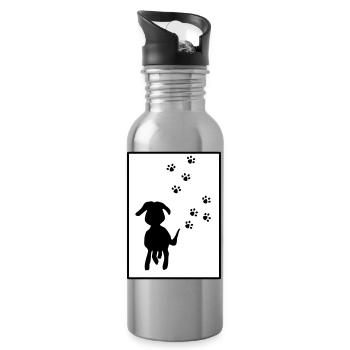 Traces de pattes : silhouette de chien - Gourde avec paille intégrée - argent clair - Droite