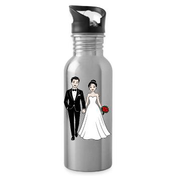 Couple de mariés - Gourde avec paille intégrée - argent clair - Droite