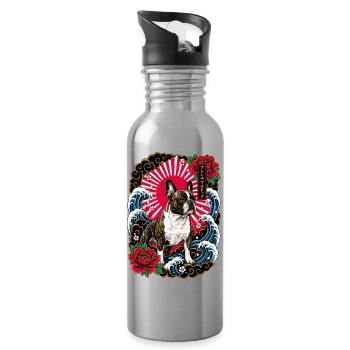 Französische Bulldogge im Japanischen Tattoo Stil - Trinkflasche mit integriertem Trinkhalm - Lightsilver - Rechts