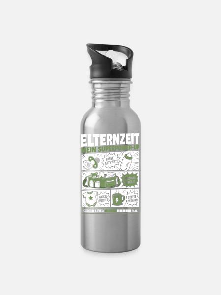 Elternzeit Mein Superpower-Up - Trinkflasche mit integriertem Trinkhalm - Lightsilver