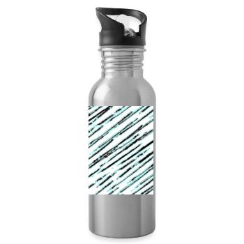 Diagonal turquoise texture - Water bottle with straw - silver - Right