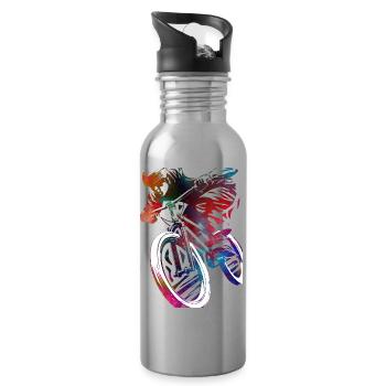A colorful bicycle in abstraction - Water bottle with straw - silver - Right
