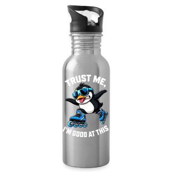 Cooler Pinguin Inline Skater Comic Spruch - Trinkflasche mit integriertem Trinkhalm - Lightsilver - Rechts