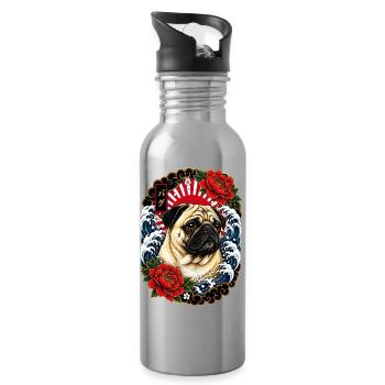 Mops im japanischen Irezumi Tattoo Stil - Trinkflasche mit integriertem Trinkhalm - Lightsilver - Rechts