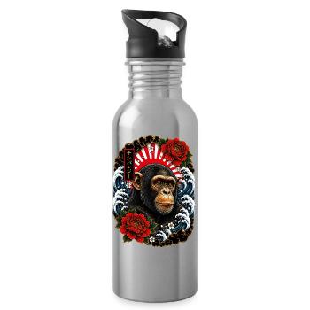 Schimpanse im japanischen Irezumi Tattoo Stil - Trinkflasche mit integriertem Trinkhalm - Lightsilver - Rechts