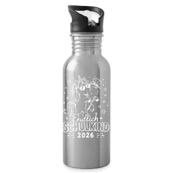 Unicorn Schulkind 2026 Design - Trinkflasche mit integriertem Trinkhalm - Lightsilver - Rechts