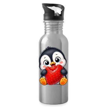 Süßer Pinguin mit Erdbeeren Cartoon Sommer - Trinkflasche mit integriertem Trinkhalm - Lightsilver - Rechts