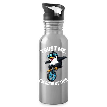 Cooler Pinguin auf Einrad mit Spruch - Trinkflasche mit integriertem Trinkhalm - Lightsilver - Rechts