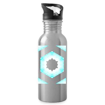 Motif d’étoiles en kaléidoscope azur - Gourde avec paille intégrée - argent clair - Droite