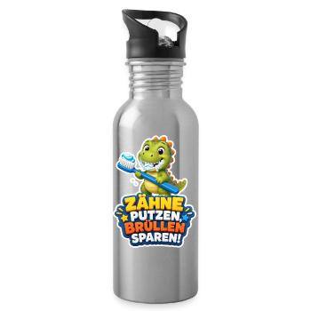 Dino Zähne putzen Brüllen sparen Spruch Kinder - Trinkflasche mit integriertem Trinkhalm - Lightsilver - Rechts