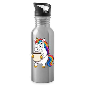 Funny Unicorn Coffee Overload - Water bottle with straw - silver - Right
