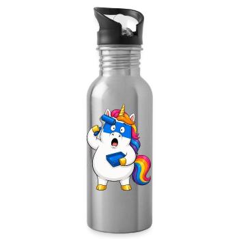 Clumsy Unicorn Paint Roller Fail - Water bottle with straw - silver - Right