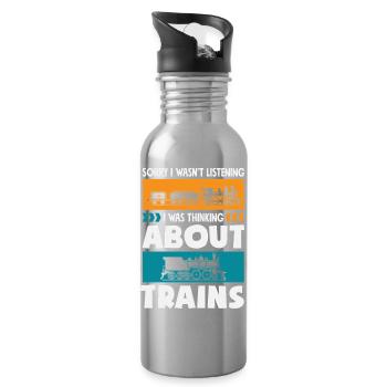Je n’écoutais pas, je pensais aux trains - Gourde avec paille intégrée - argent clair - Droite