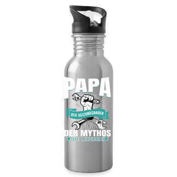 Papa Heizungsbauer Mythos Legende - Trinkflasche mit integriertem Trinkhalm - Lightsilver - Rechts