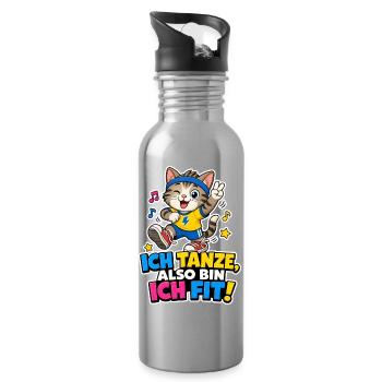 Tanzende Katze Fit Musik Sport Comic Spruch Cool - Trinkflasche mit integriertem Trinkhalm - Lightsilver - Rechts