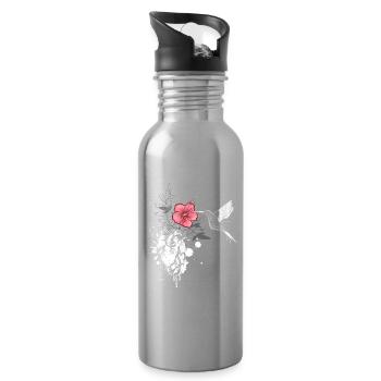 un colibri et un coeur avec une fleur - Gourde avec paille intégrée - argent clair - Droite