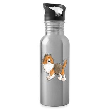 Fröhlicher Sheltie - Shetland Sheepdog - Geschenk - Trinkflasche mit integriertem Trinkhalm - Lightsilver - Rechts